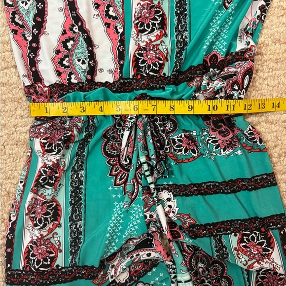Flirty Pink Women's Paisley Jumpsuit in Teal and Pink Size Small. B32 - Picture 13 of 15